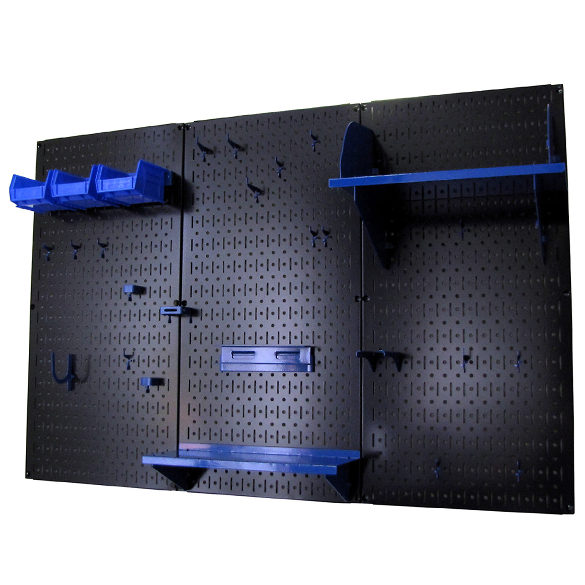 Wall Control Industrial Metal Pegboard Premium Tool Storage Kit — 4ft., 20-Ga. Steel, Black Toolboard, Blue Accessories, Model# 35IWRK-400-BBU